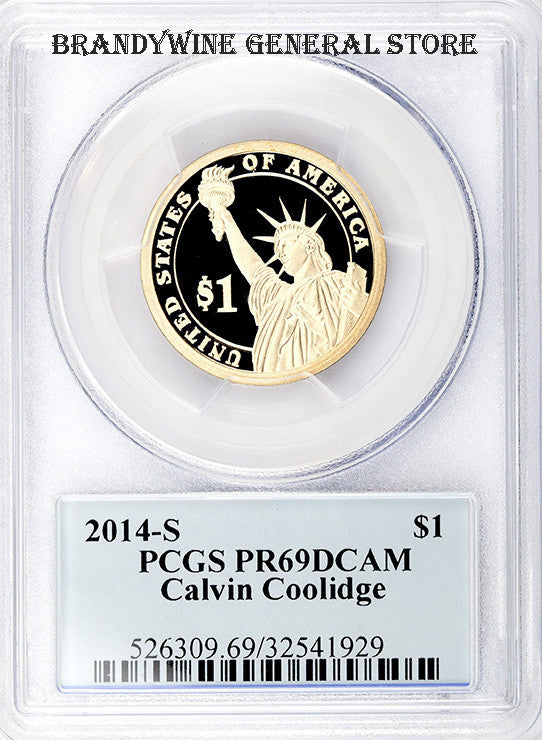 2014S Calvin Coolidge Presidential Dollar PCGS Proof 69 Deep Cameo